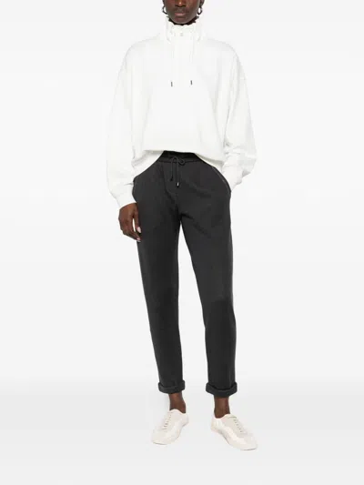 Brunello Cucinelli Cotton High Neck Sweater Drawstring Collar In White