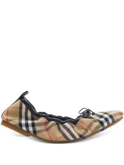 Burberry Women Fawn Ballerinas With Traditional Check Motif In Multi