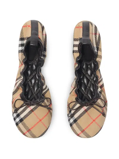 Burberry Women Fawn Ballerinas With Traditional Check Motif In Multi