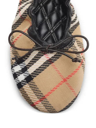 Burberry Women Fawn Ballerinas With Traditional Check Motif In Multi
