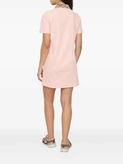 Burberry Piquet Polo Dress Checked Collar Short Sleeves In Pink