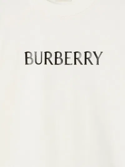 Burberry Ribbed Cotton Jersey T-shirt With Logo Print In Neutral