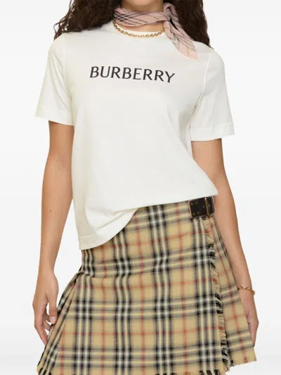 Burberry Ribbed Cotton Jersey T-shirt With Logo Print In Neutral