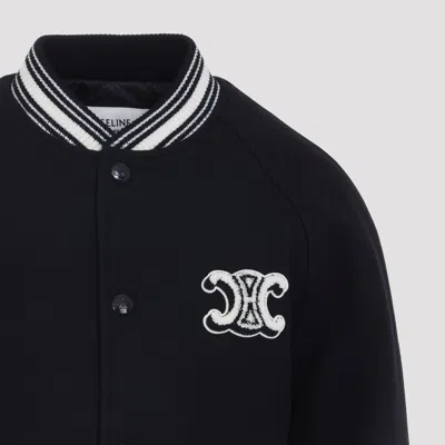 Celine Ribbed Collar Teddy Jacket With Side Pockets In Black