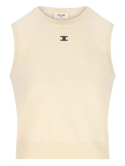 Celine Sleeveless Thin Wool Top In Neutral
