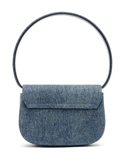 Diesel Shoulder Bag In Blue Denim With Leather Trims And Oval D Plaque