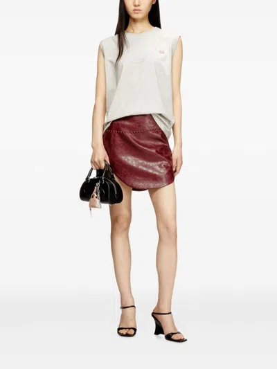 Diesel Coated Miniskirt With Embossed Motif In Burgundy