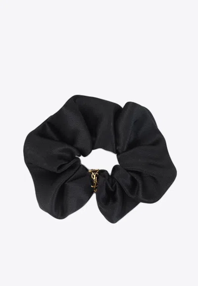 Saint Laurent Cassandre Silk Satin Scrunchie In Black