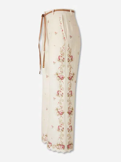 Zimmermann Floral Flared Pants In Neutral