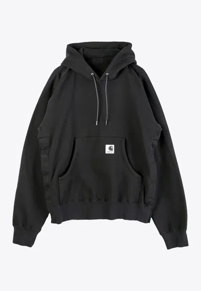 Sacai X Carhartt Wip Logo Patch Faded Hooded Sweatshirt In Blue