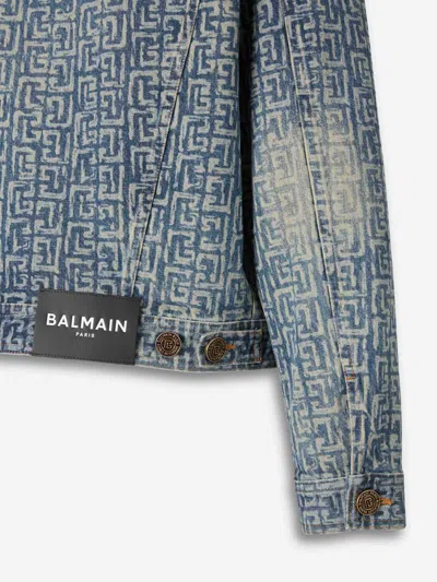 Balmain Monogram-print Buttoned Jacket In Blue