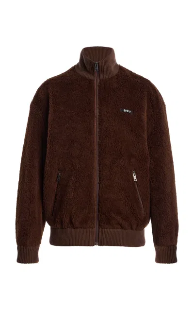 Prada Virgin Wool Bomber With Mini Logo In Brown