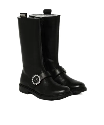 Monnalisa Embellished Pull-on Knee-high Boots In Black