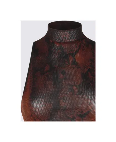 Jean Paul Gaultier High-neck Midi Dress With Snake Print In Silk And Nylon In Brown