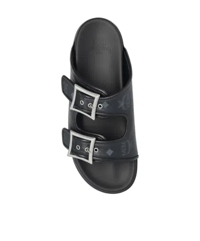 Mcm Buckle-detail Flat Sandals In Black