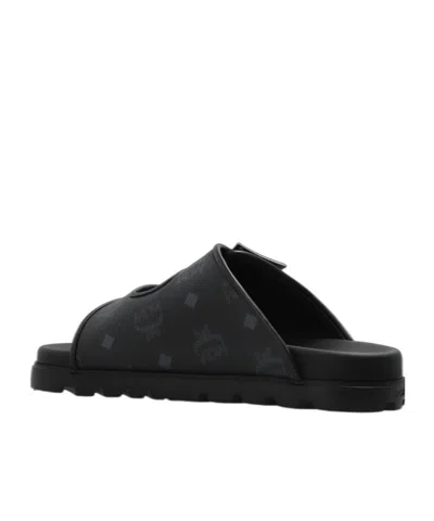 Mcm Buckle-detail Flat Sandals In Black
