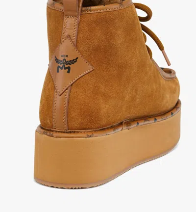 Mcm Platform Boots In Calfskin Suede Leather In Brown
