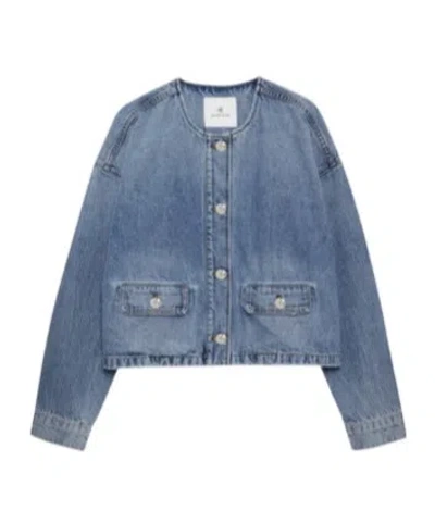 Anine Bing Blanchet Denim Jacket Round Neck Design In Blue