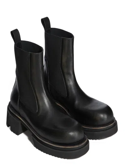 Rick Owens Chunky Sole Ankle Boots With Elastic Panels In Black