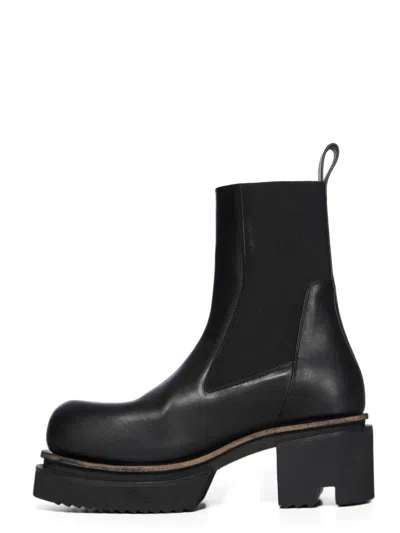 Rick Owens Chunky Sole Ankle Boots With Elastic Panels In Black
