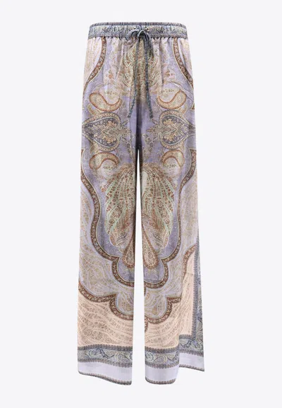Zimmermann Wanderlust Multicolor Pants With Elastic Drawstring Waist And All-.over Print In Silk Woman