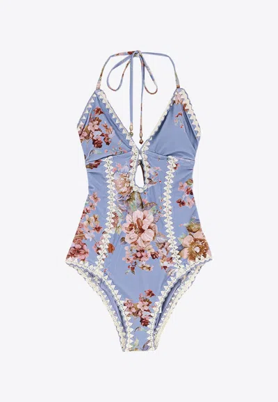 Zimmermann Triangle Bikini Top With Scalloped Trim And Detachable Straps In Multi