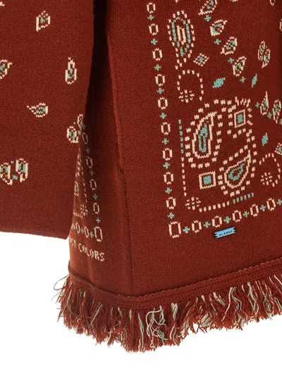 Alanui Bandana Knit Cardigan Belt Fringe Long In Brown
