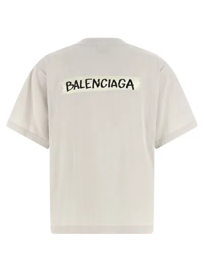 Balenciaga Womens Dirty White Logo-print Relaxed-fit Cotton T-shirt In Gray