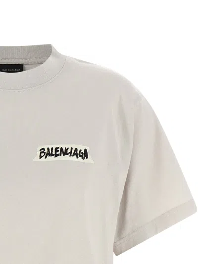 Balenciaga Womens Dirty White Logo-print Relaxed-fit Cotton T-shirt In Gray