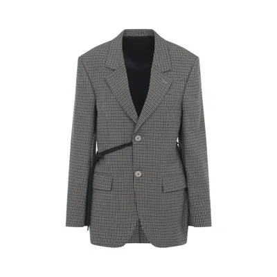 Balenciaga Vichy-pattern Jacket With Side Lace Detail In Gray