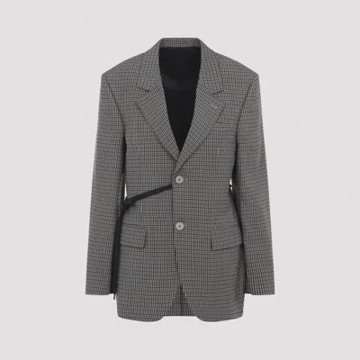 Balenciaga Vichy-pattern Jacket With Side Lace Detail In Gray