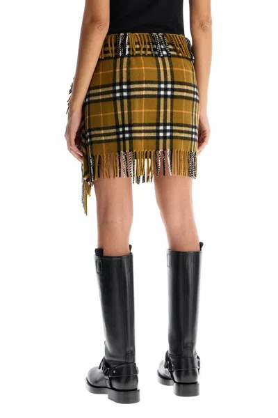 Burberry Women Wool And Cashmere Check Scarf Style Skirt In Brown