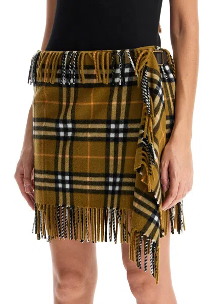 Burberry Women Wool And Cashmere Check Scarf Style Skirt In Brown