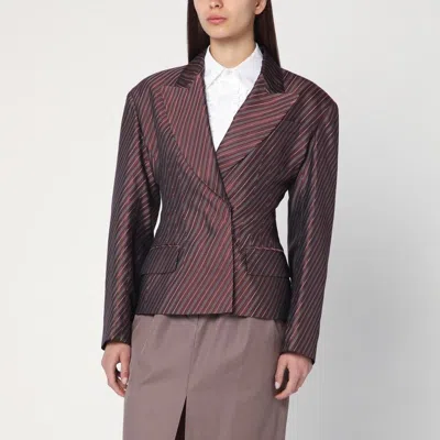 Dries Van Noten Burgundy Striped Jacket With Padded Balls In Brown