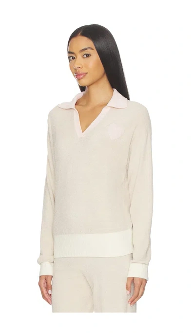 Barefoot Dreams Cozy Chic Ultra Lite Color Block Heart Collared Pullover In White