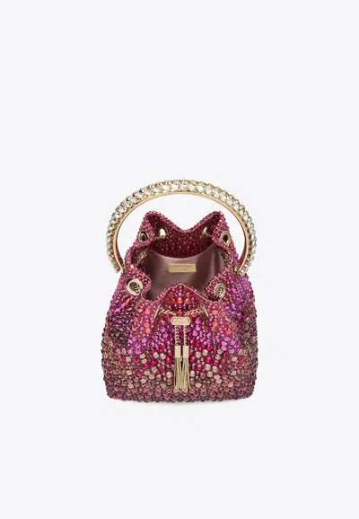 Jimmy Choo Bon Bon Crystal Degrade Top Handle Bucket Bag In Multi