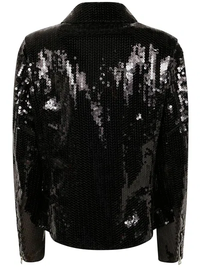 Junya Watanabe Waist Belted Metallic Sequin Zipper Jacket In Black