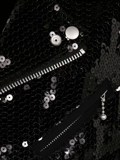 Junya Watanabe Waist Belted Metallic Sequin Zipper Jacket In Black