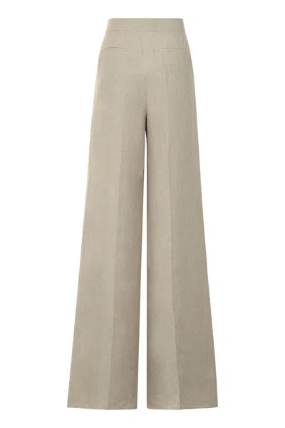 Max Mara Sequoia Linen Wide Leg Trousers In Neutral