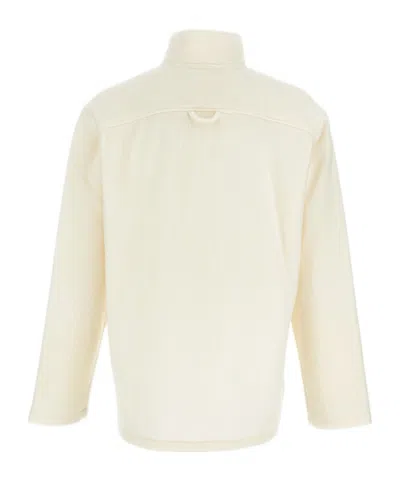 Rier High-neck Zip-up Wool Sweatshirt In White