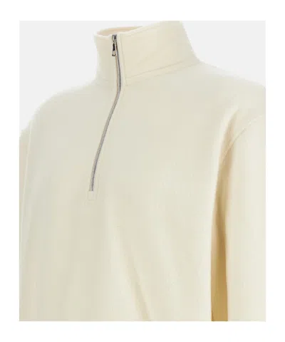 Rier High-neck Zip-up Wool Sweatshirt In White