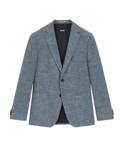 Hugo Boss Patterned Regular-fit Jacket In A Cotton Blend In Blue