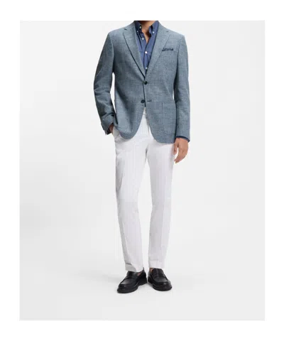 Hugo Boss Patterned Regular-fit Jacket In A Cotton Blend In Blue