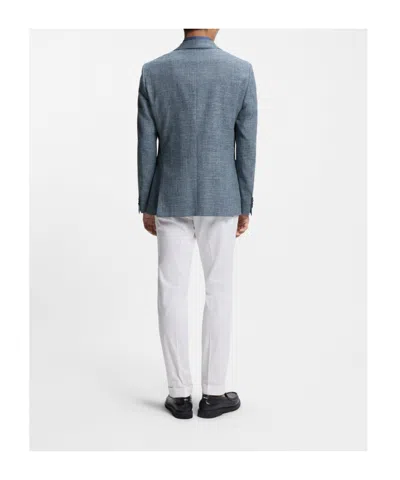 Hugo Boss Patterned Regular-fit Jacket In A Cotton Blend In Blue