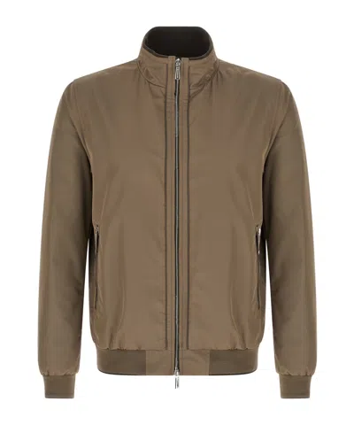Moorer Polyester Manetti Jacket High Collar Design In Brown