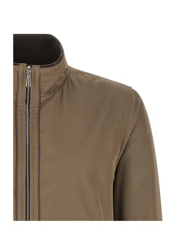 Moorer Polyester Manetti Jacket High Collar Design In Brown