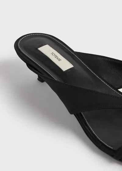 Totême Bow Satin Sandals Black