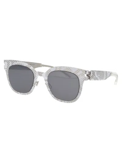 Mykita Silver White Python Dark Grey Solid Metal Sunglasses In Gray
