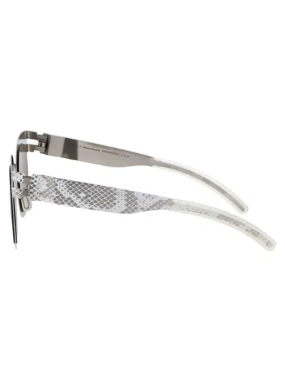 Mykita Silver White Python Dark Grey Solid Metal Sunglasses In Gray
