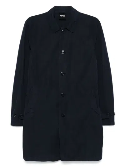 Aspesi Single-breasted Cotton-blend Coat In Blue